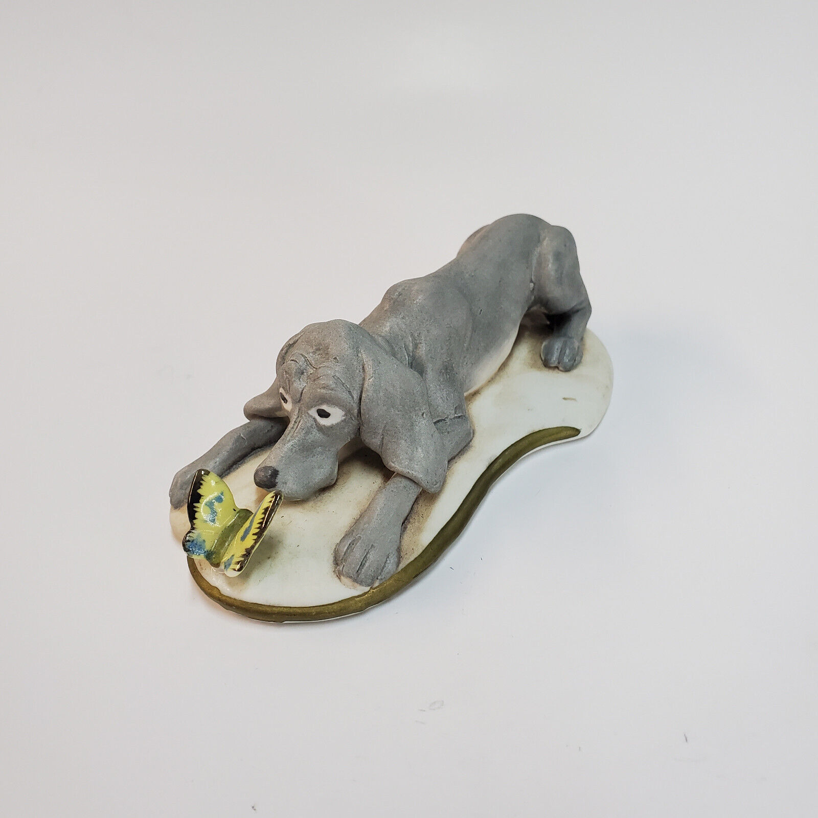 Vintage Porcelain Gray Dog and Butterfly Figurine - GH-T-669