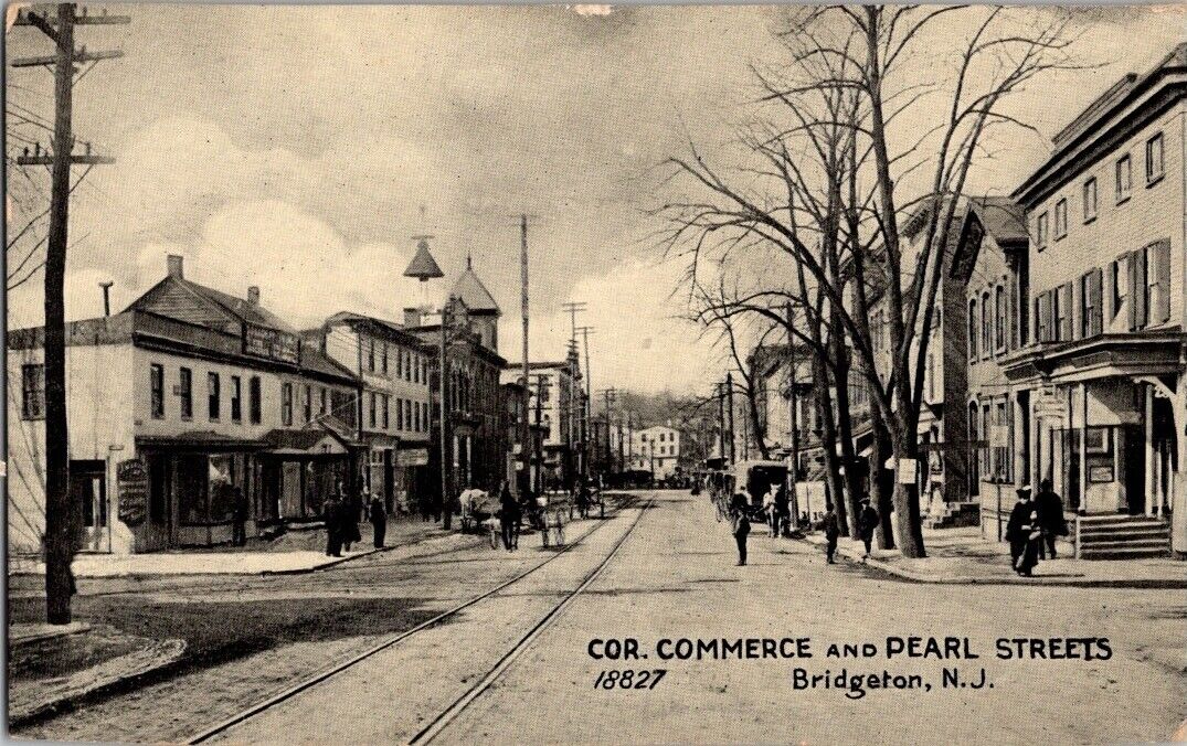 Cor Commerce and Pearl Streets Bridgeton NJ New Jersey Postcard Antique
