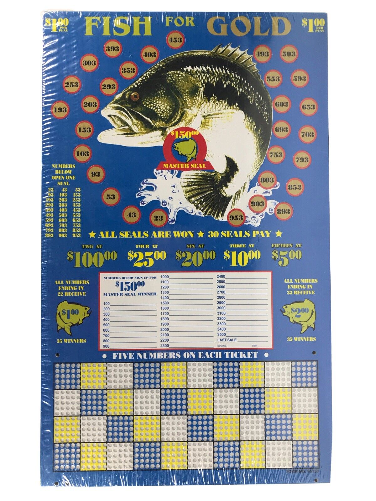 $1.00 FISH For GOLD Game Punch Card Money Board Raffle Gambling Large 1000 Hole
