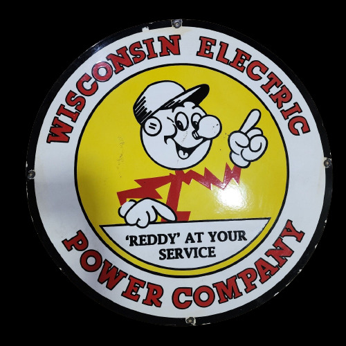 PORCELIAN WISCONSIN ELECTRIC ENAMEL SIGN SIZE 30X30 INCHES DOUBLE SIDED