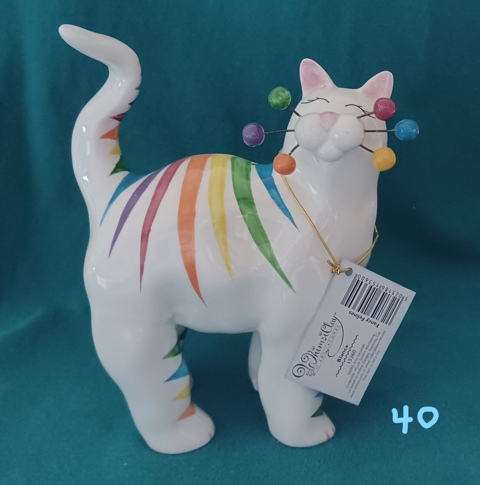 Amy LaCombe WhimsiClay Cat Figurine BLANCA #15360; excellent cond.; tag; box.
