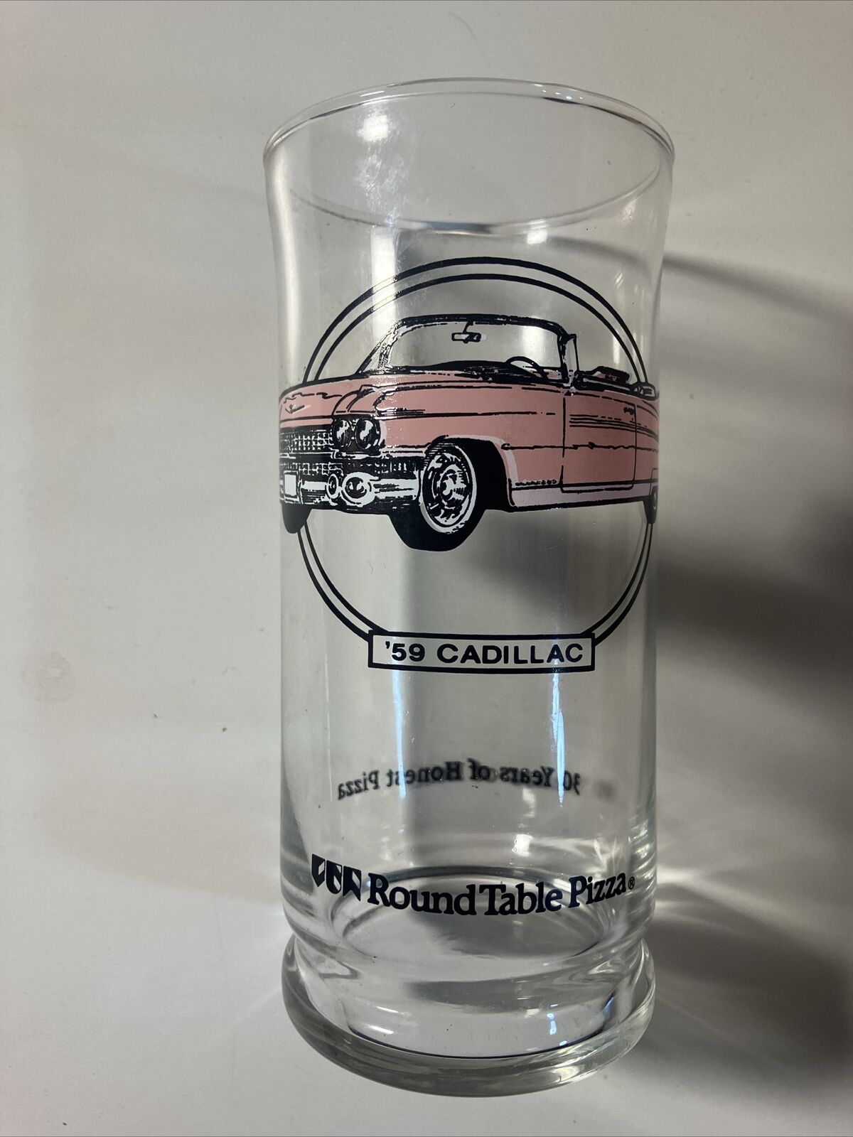 Round Table Pizza Collector Drinking Glass 1959 \'59 Pink CADILLAC