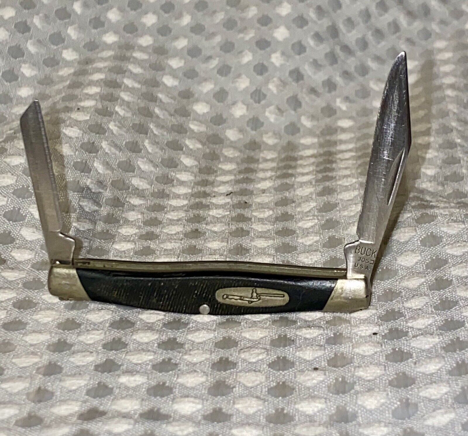 BUCK 305 LANCER 2 Blade Pocket Knife  Black Handle With Anvil Logo USA