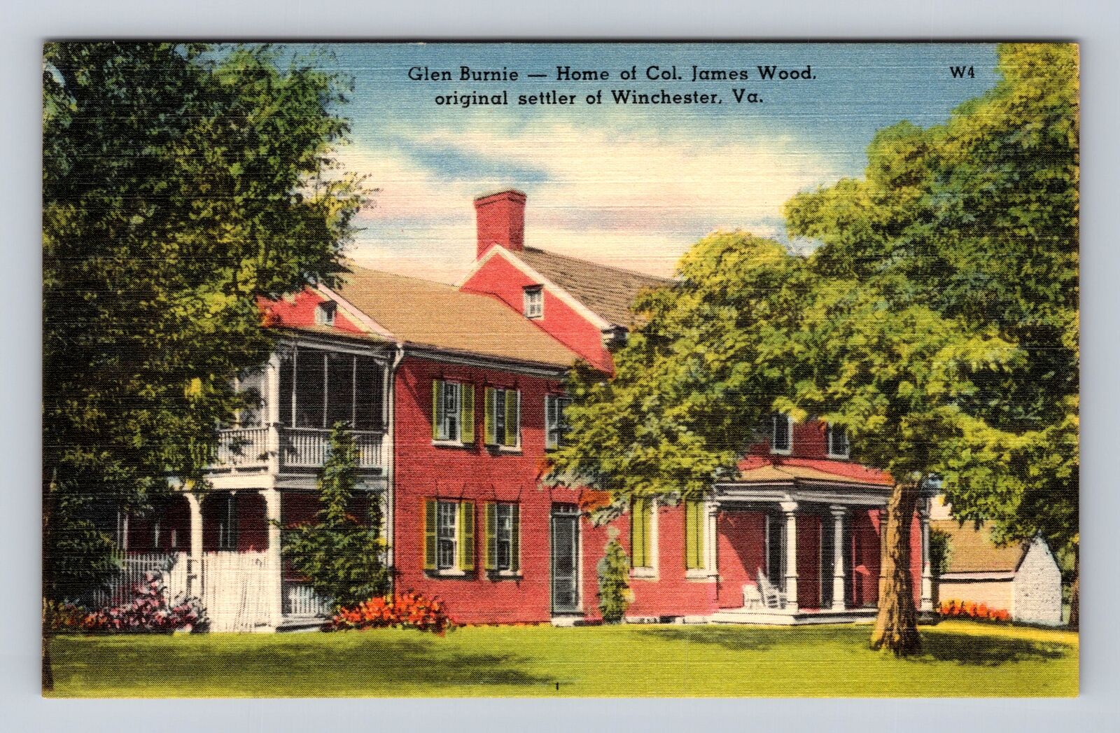 Winchester VA-Virginia, Glen Burnie, Home of Col James Wood Vintage Postcard