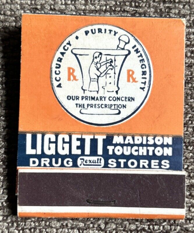 Vintage LIGGETT Drug Stores Madison Touchton Full Matchbook, REXALL
