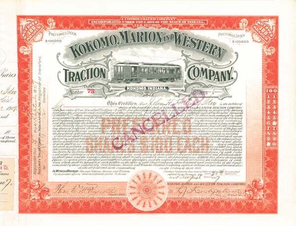 Kokomo, Marion and Western Traction Co. - Railroad Stocks