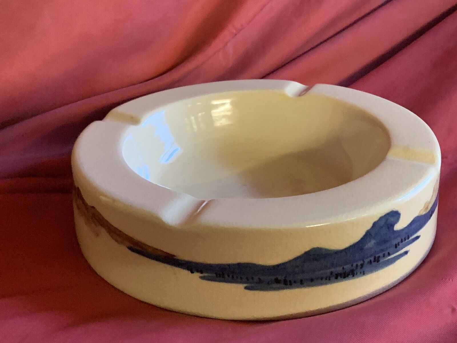Old Porcelain Handpainted Ash Tray Vintage Mountain