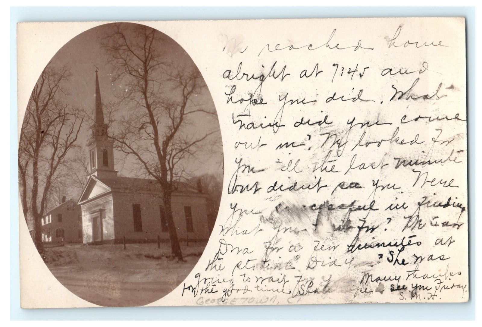 1906 Georgetown CT Church Winter Street View RPPC UDB