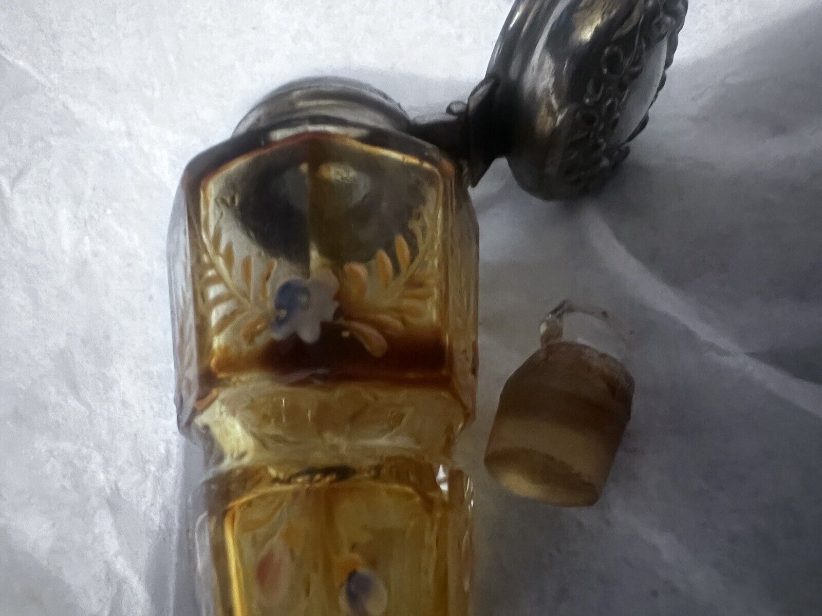 Antique Czech glass chatelaine perfume bottle 3.75”.  Great With Perfume Resign.