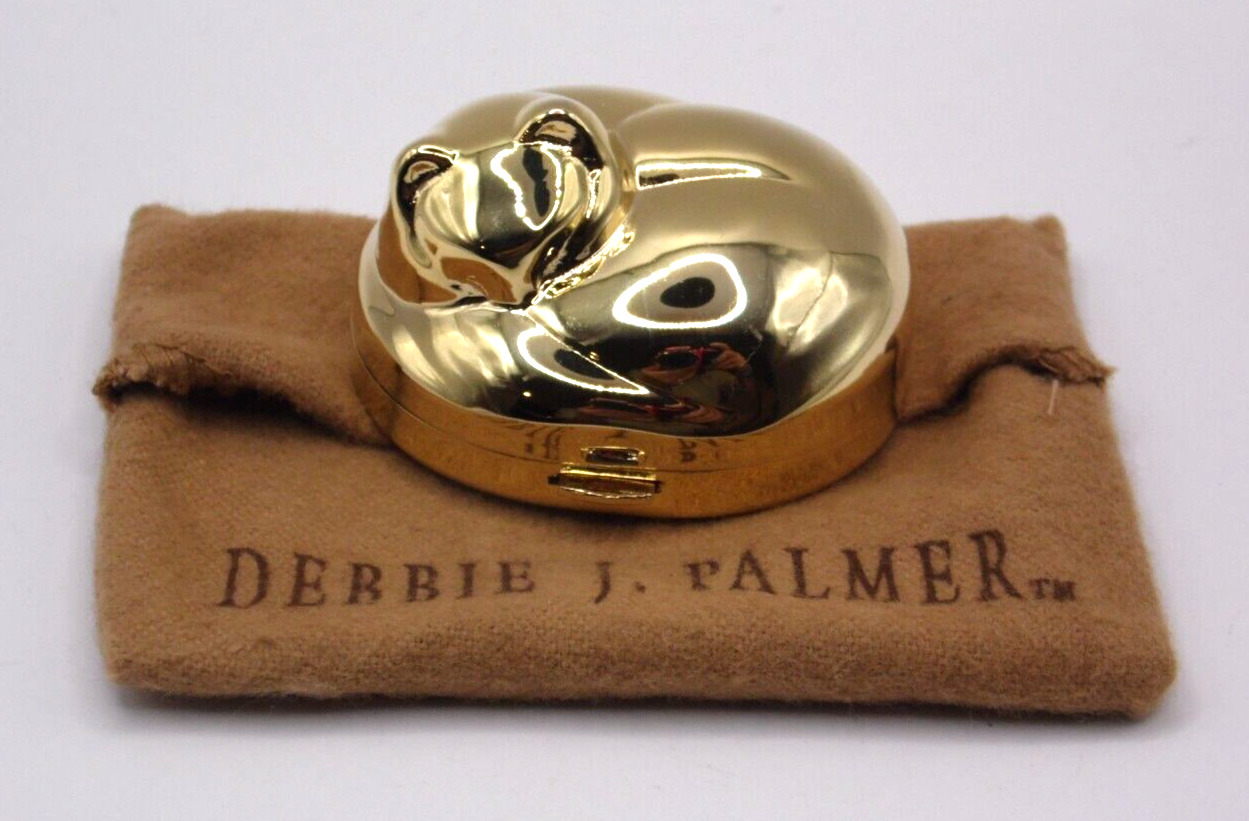 Debbie J Palmer TM Goldtone Curled Sleeping Cat Trinket/Pill Box Pre-owned
