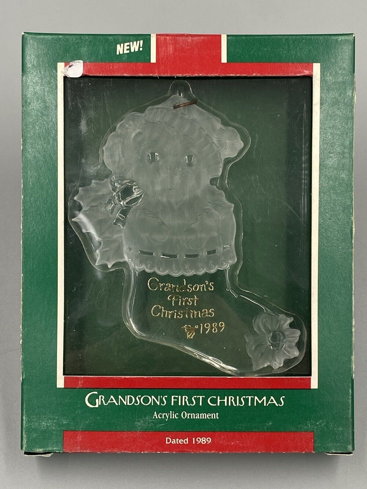 Vintage 1989 Hallmark Keepsake Ornament Grandson\'s First Christmas Acrylic Decor