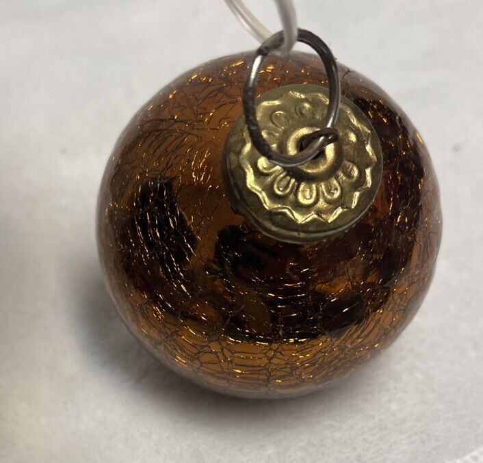 Antique Crackled Gold German Kugel Brass Cap Christmas Tree Ornament