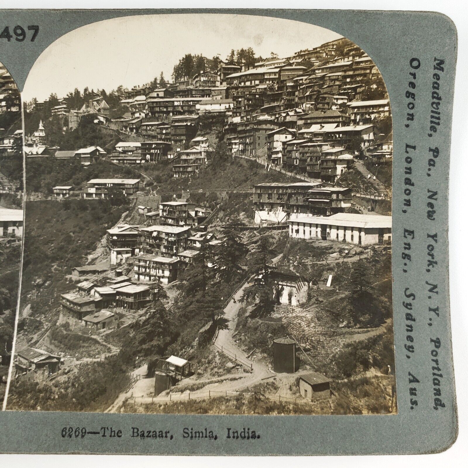 Shimla India Lakkar Bazaar Stereoview c1905 Keystone Mountain Ridge Market H661
