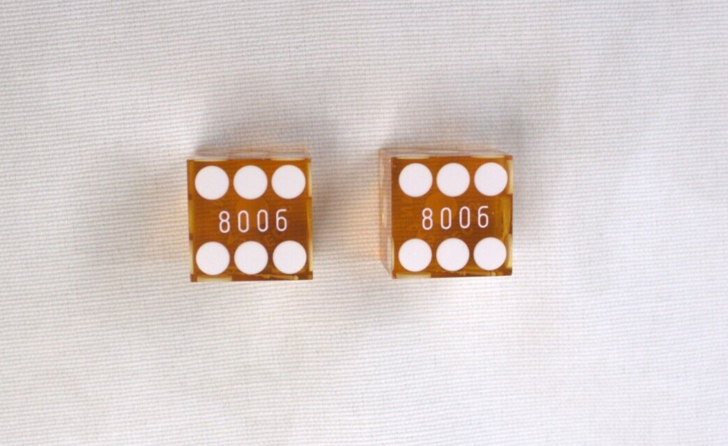 Wynn Hotel and Casino Orange Dice Pair Matching Numbers Las Vegas Nevada #8006
