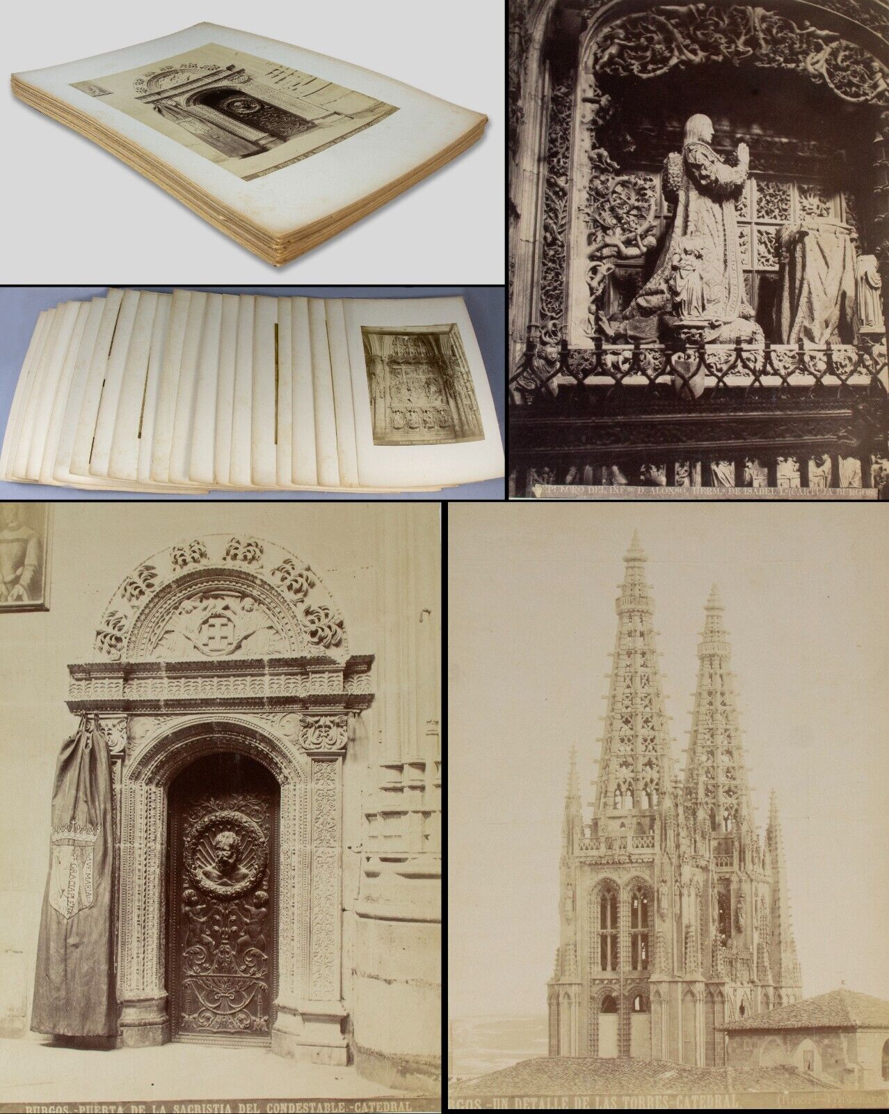 c1890 BURGOS Cathedral SPAIN rare set of 21 original mounted albumen photographs