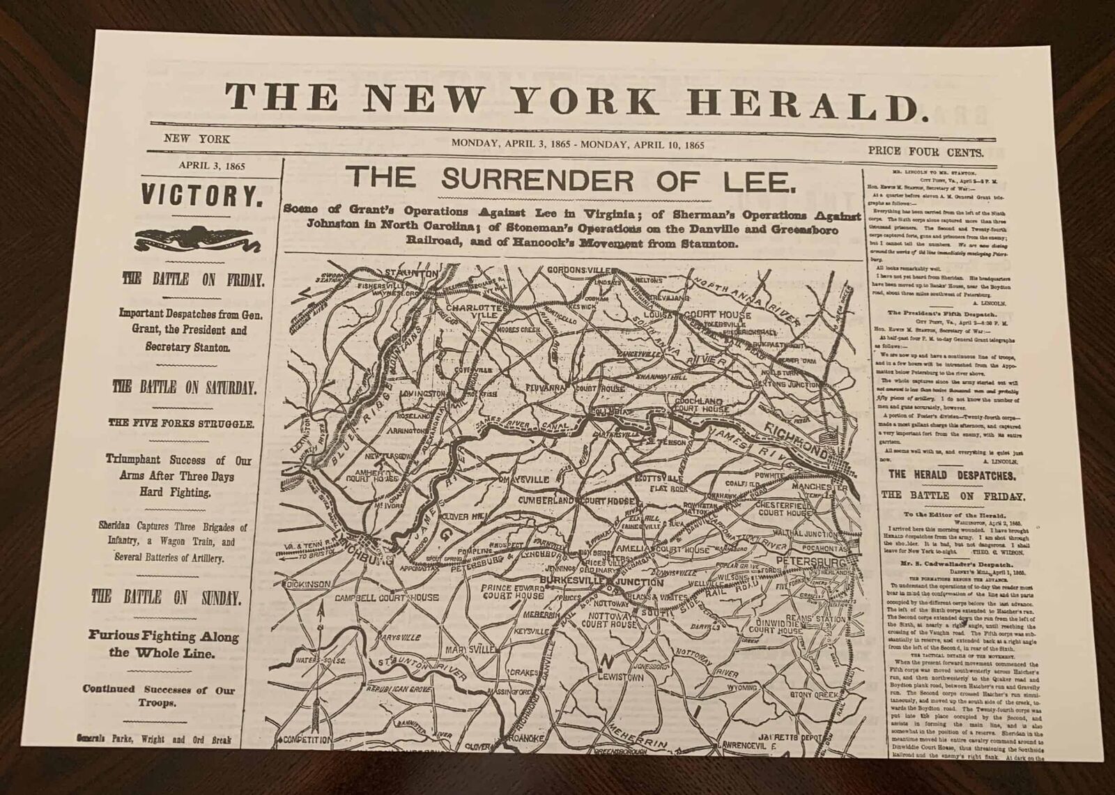 Surrender of Robert E. Lee New York Herald - April 1865 - Newspaper Reprint