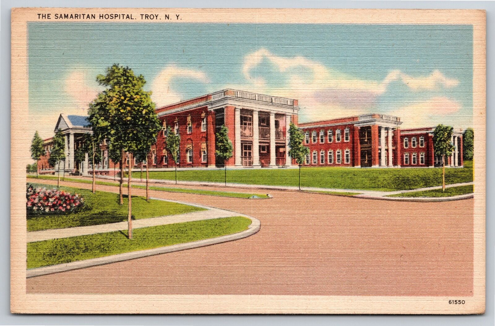 Troy New York~Samaritan Hospital On T Intersection~Vintage Linen Postcard