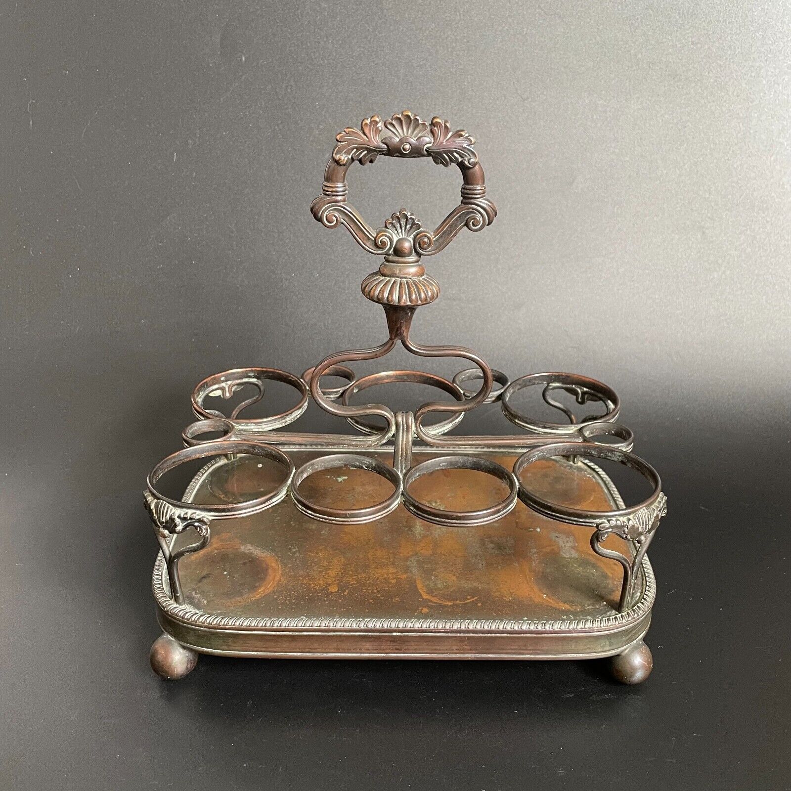 Antique Bronze Copper Victorian Egg Cruet Holder - Stand Only