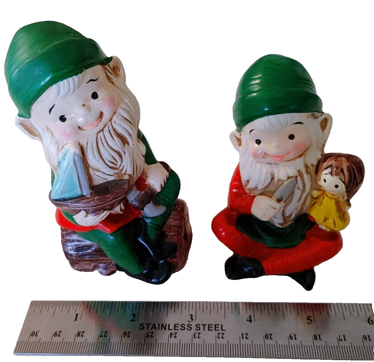 Vintage Homco No. 5205 Christmas Elves Ceramic Set of 2 #22831