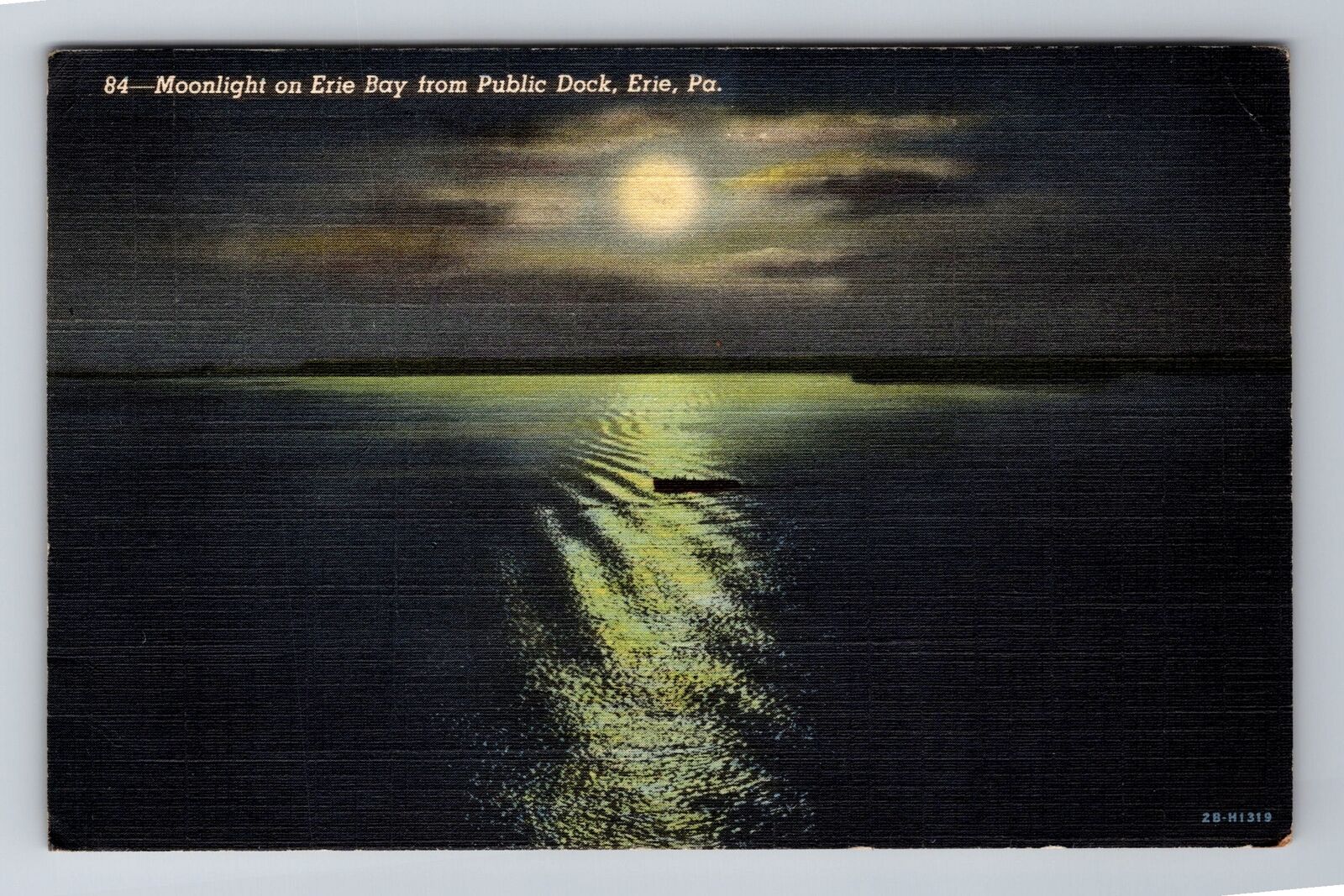 Erie PA-Pennsylvania, Moonlight on Erie Bay, Antique Vintage c1944 Postcard