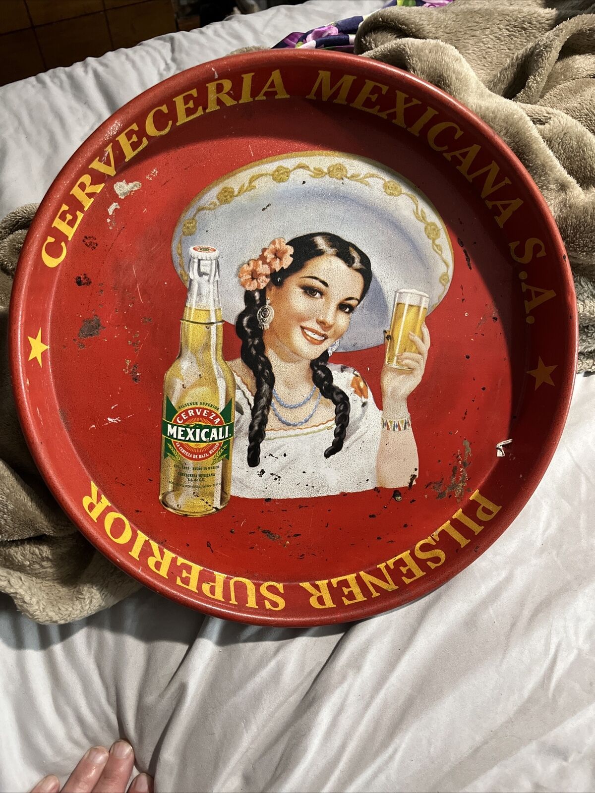 Vintage Old Cerveceria Mexicana S.A.  Beer tray Mexicali Beer Rare Woman Tray
