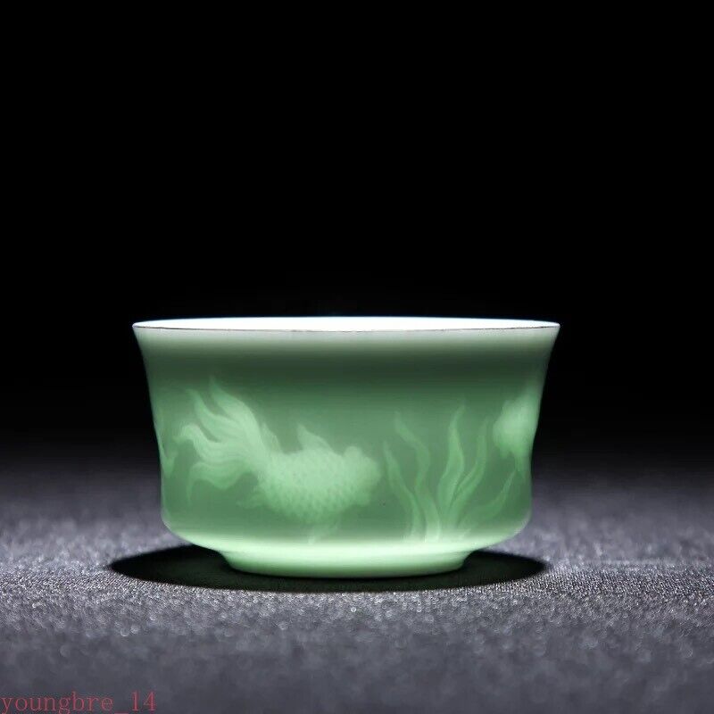 80ml Ceramic Hand Carved Teacup Jingdezhen Celadon Master Tea Cups Creative