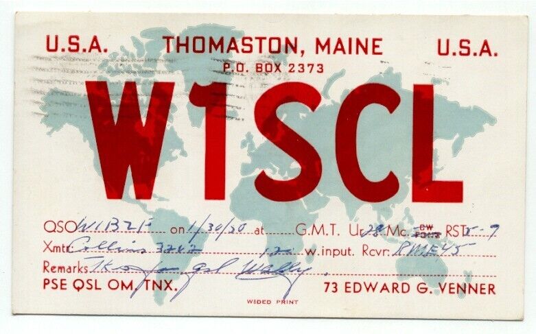 Thomaston ME c1950 QSL Amateur Radio Card Postcard Maine