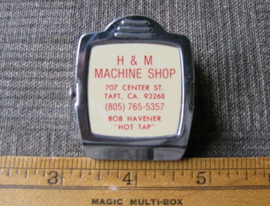 TAFT CA. - H & M MACHINE SHOP Vintage Frig Magnet - Magnetic Paper Clip Binder