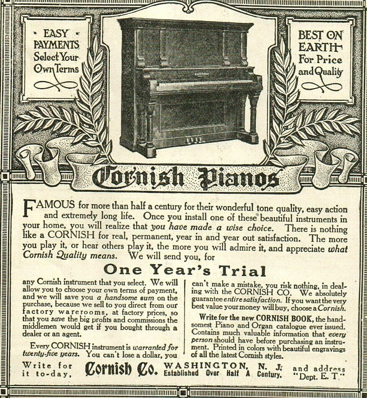 Lot of 12 PIANO Antique Music Baldwin Wurlitzer Cornish ORIGINAL PAPER ADS 3915