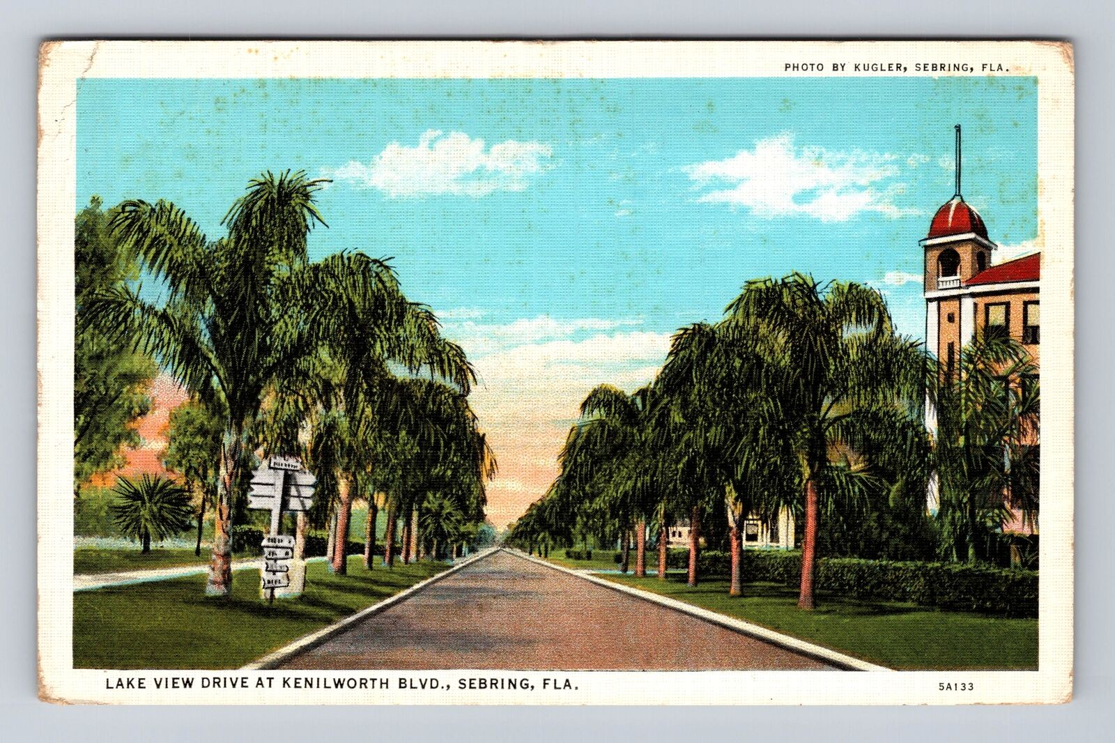 Sebring FL-Florida, Lake View Drive at Kenilworth Blvd, Vintage Postcard