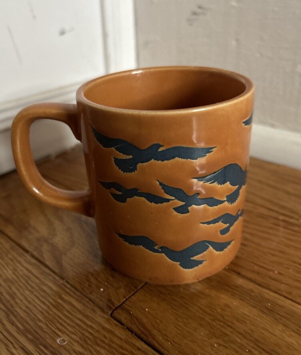 Vintage Otagiri Stoneware Mug Seagull Bird Embossed Coffee Cup Japan Brown MCM