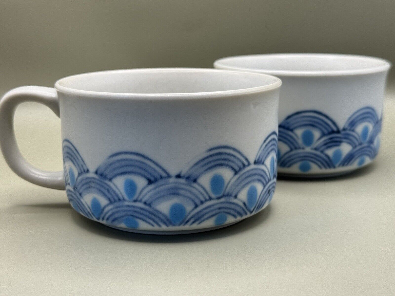 OTAGIRI Vintage Set of 2 Stoneware Wave / Cloud Soup, Coffee Mugs Cups