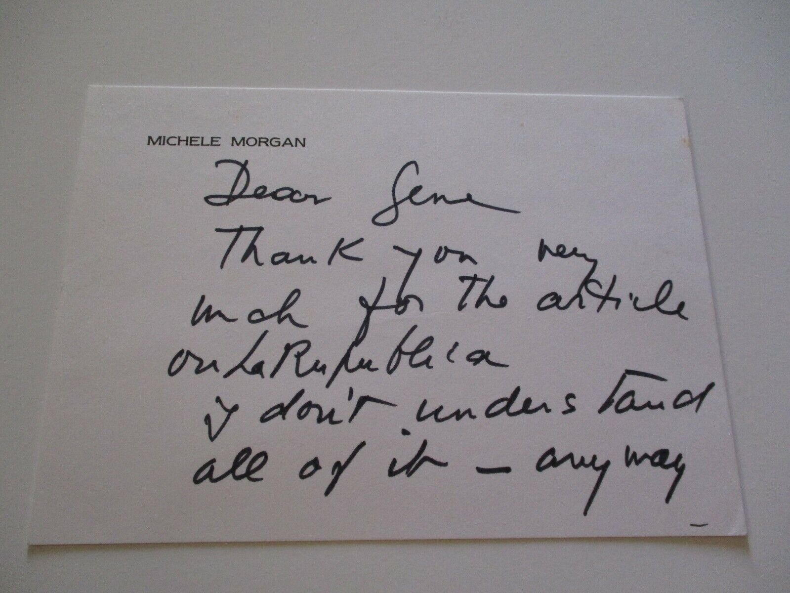 MICHELE MORGAN  SIGNED LETTER AUTOGRAPH FAMOUS AMERICAN  FILM ACTRESS HOLLYWOOD