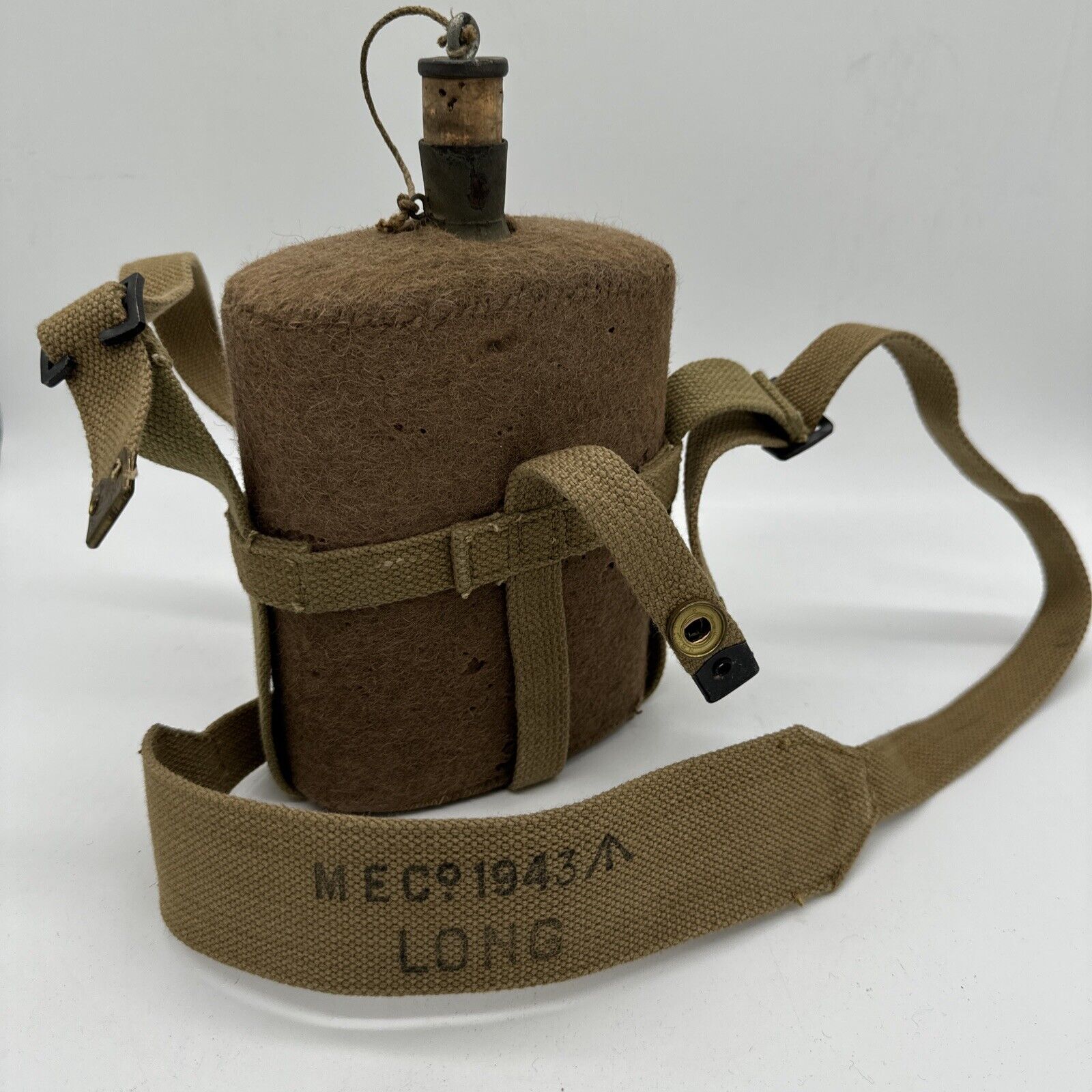 VTG WW2 BRITISH ARMY MILITARY WEBBING WOOL P37 WATER CANTEEN FLASK WITH CARRIER