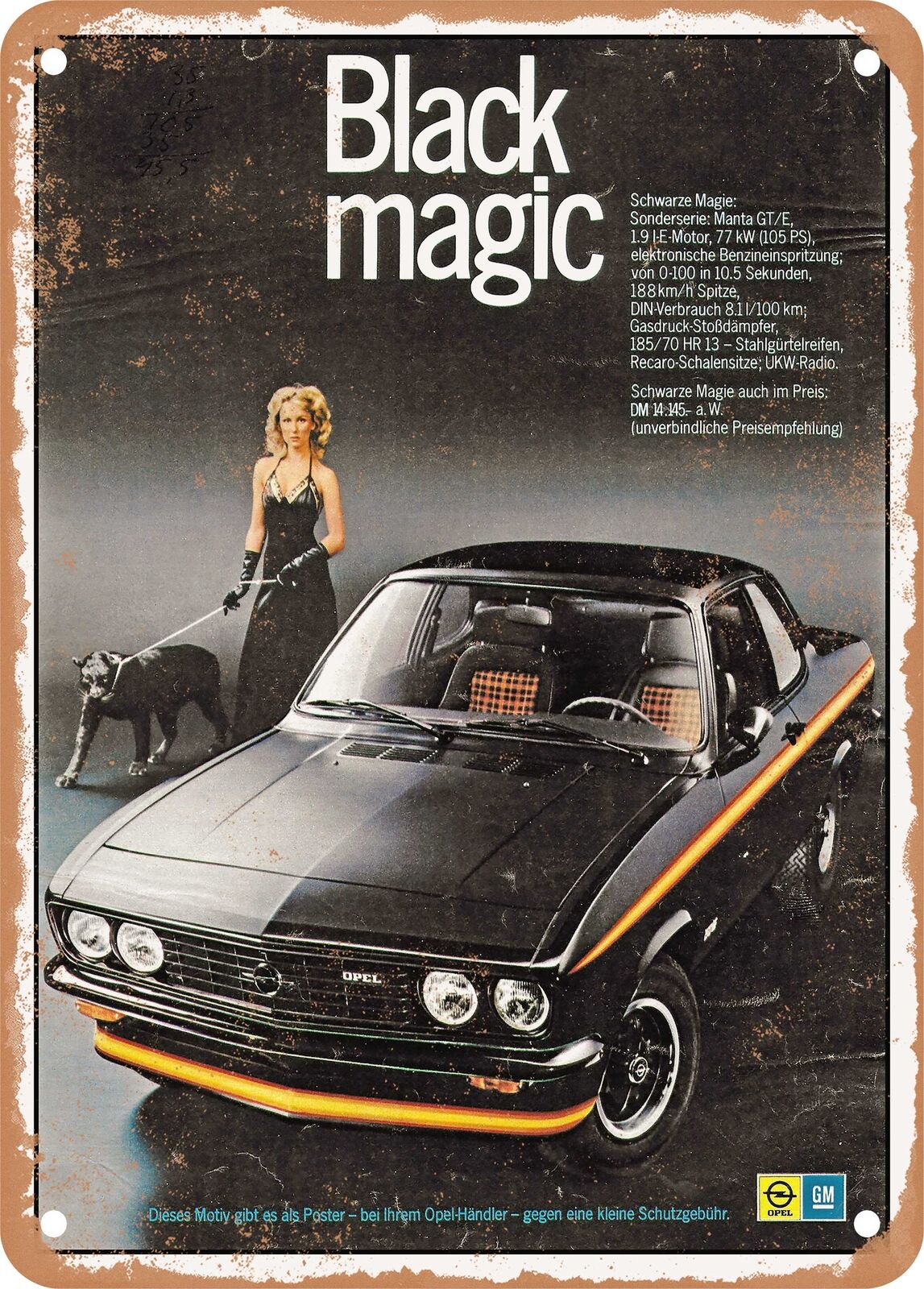METAL SIGN - 1975 Opel Manta GT E Germany Vintage Ad