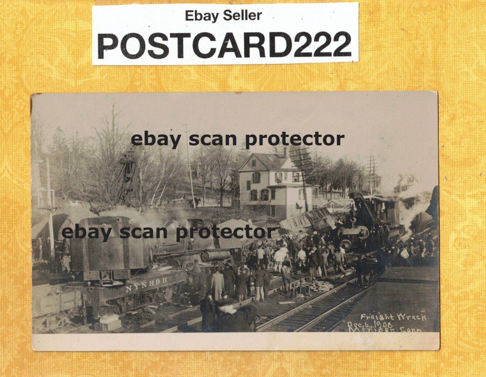 CT Meriden 1906 RPPC real photo postcard FREIGHT TRAIN WRECK DEC 6 1906 RAILROAD