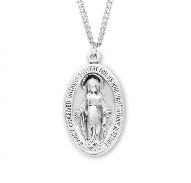 Sterling Silver Oval Sterling Silver Miraculous Medal Size 1.4in  x 0.8in
