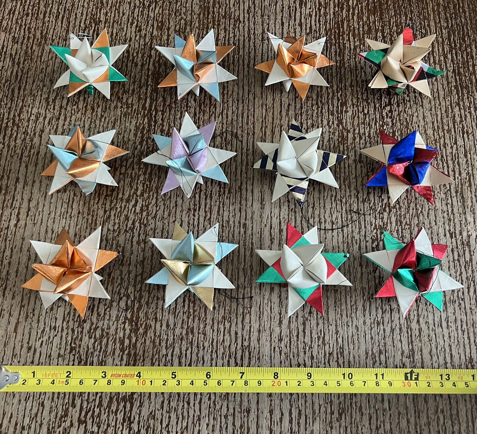 Christmas Moravian Star Bow Ornaments Ribbon Handmade Vintage Lot of 12 Multis