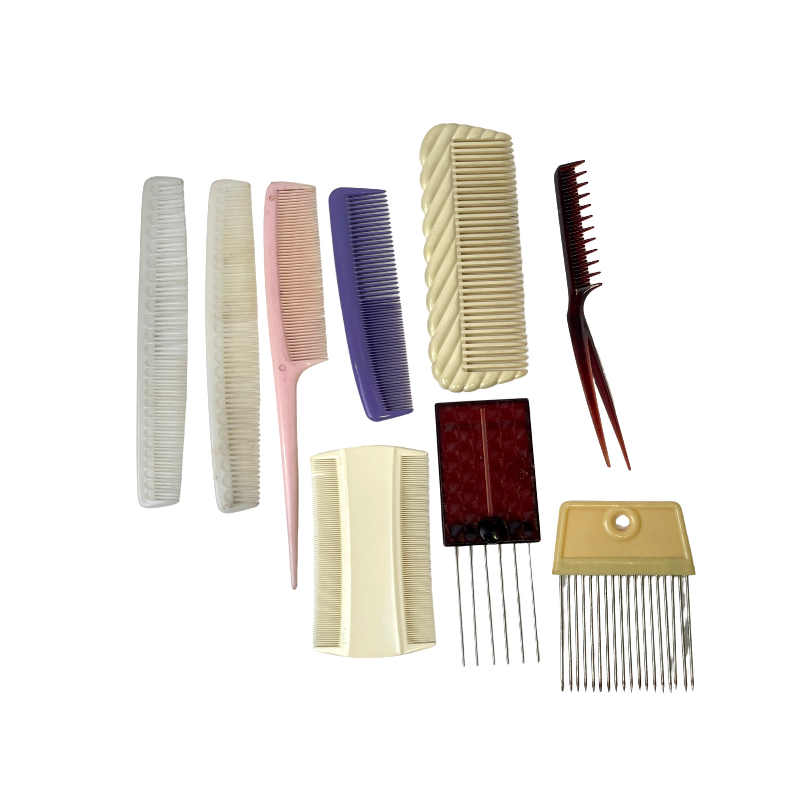 Hair Comb & Pick X 9 Travel Full Size Pink Brown Purple Goody Dupont Brush VTG