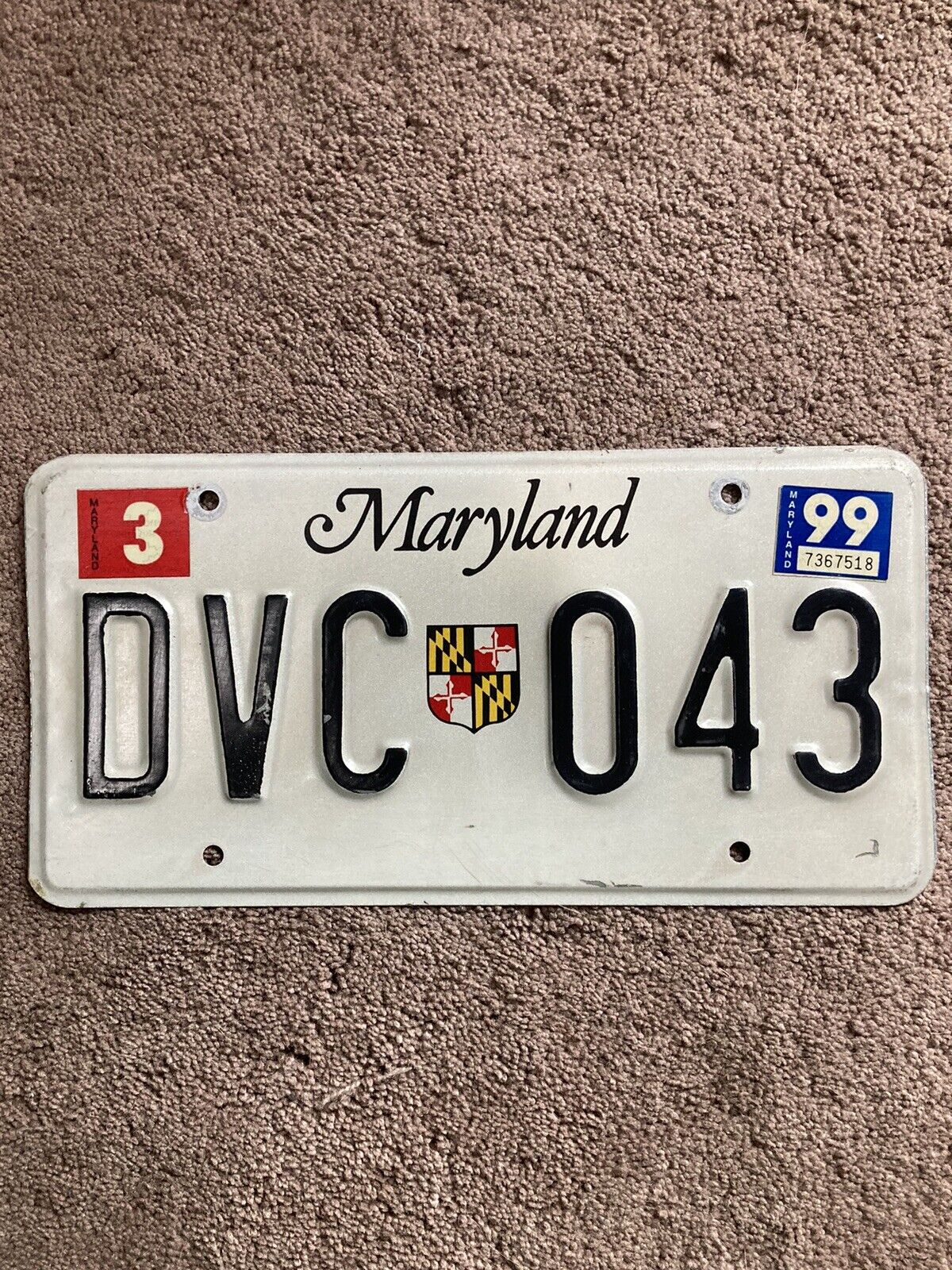 1999 Maryland  “Shield” License Plate - DVC 043 - Nice
