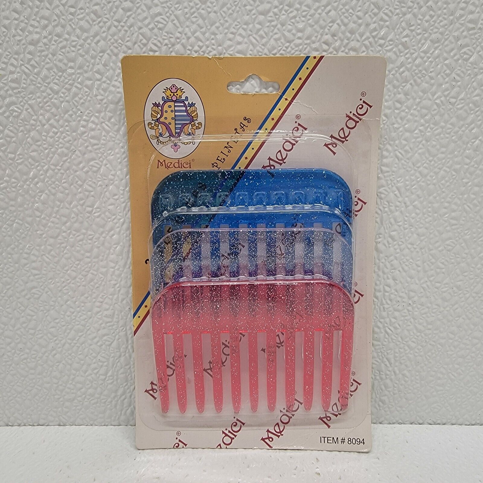 Vintage Royal Items Inc. Medici Wide Combs Sparkle Glitter Pink Blue Clear