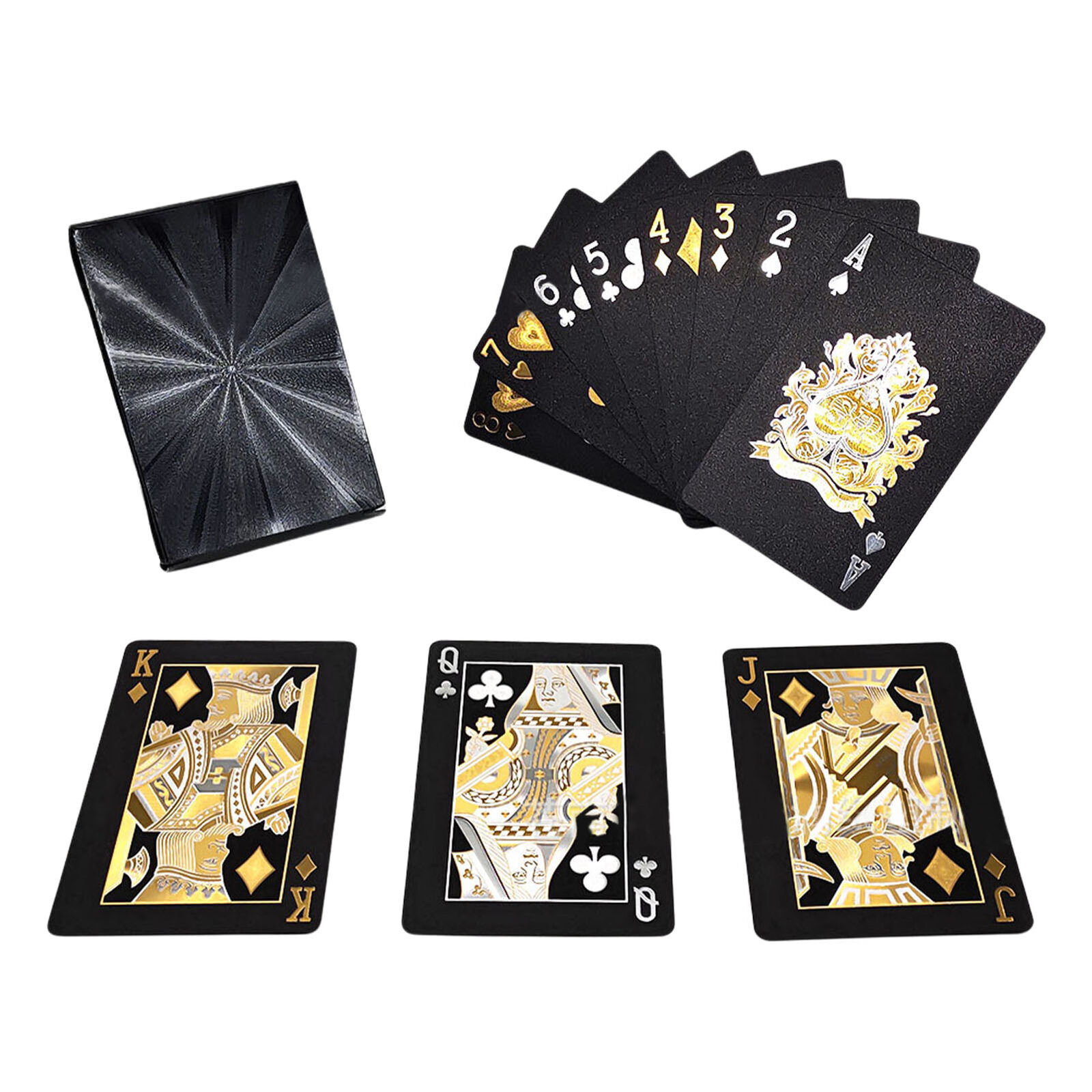55x Black&Gold Poker Playing Cards Standard Waterproof Plastic Set Gift Novelty