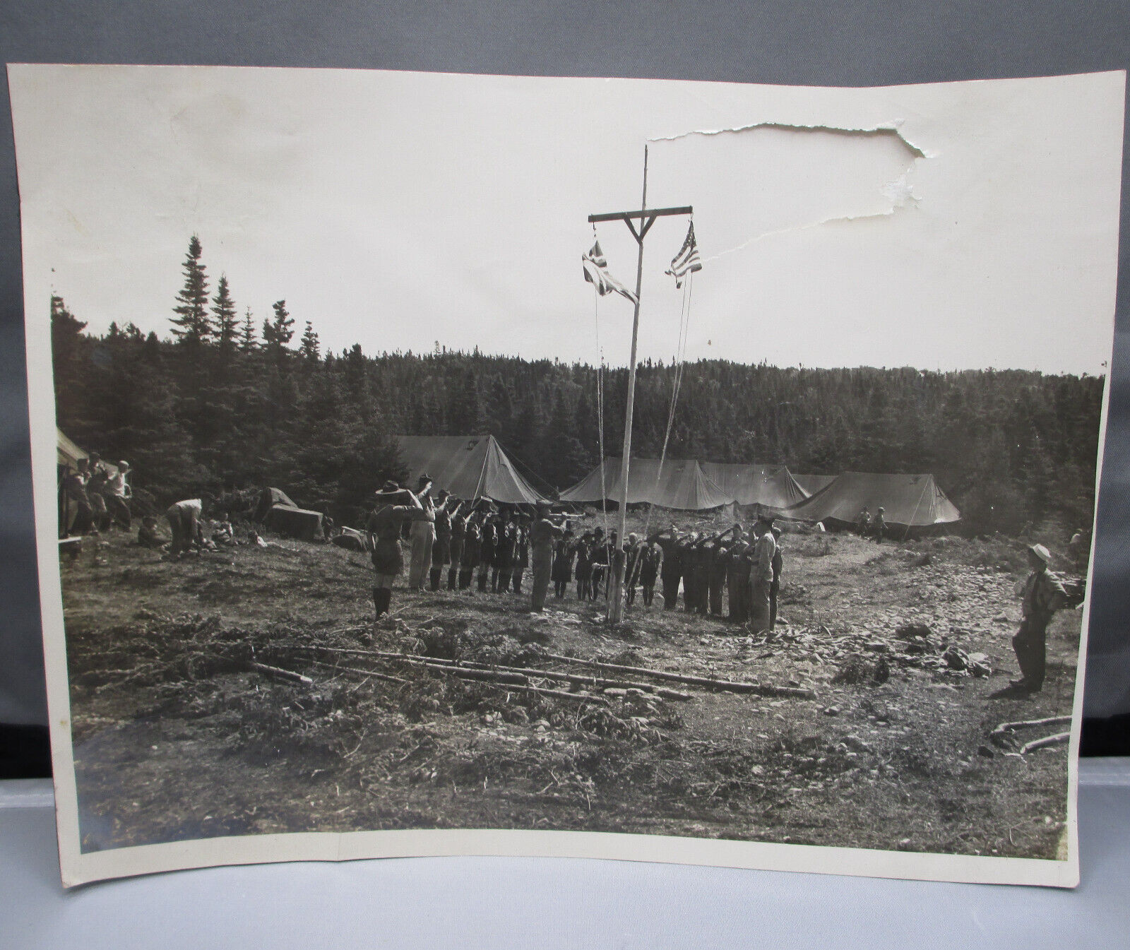 Vintage Photo 1962 BSA Boy Scout Newfoundland Canada 8x10 Camporee Salute Flag