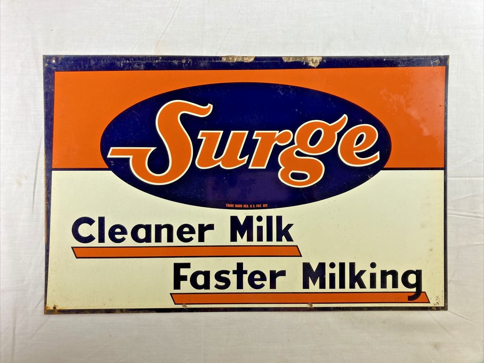 SURGE Cleaner Milk Faster Milking Antique TIN DAIRY MILKING MACHINE SIGN - NOS