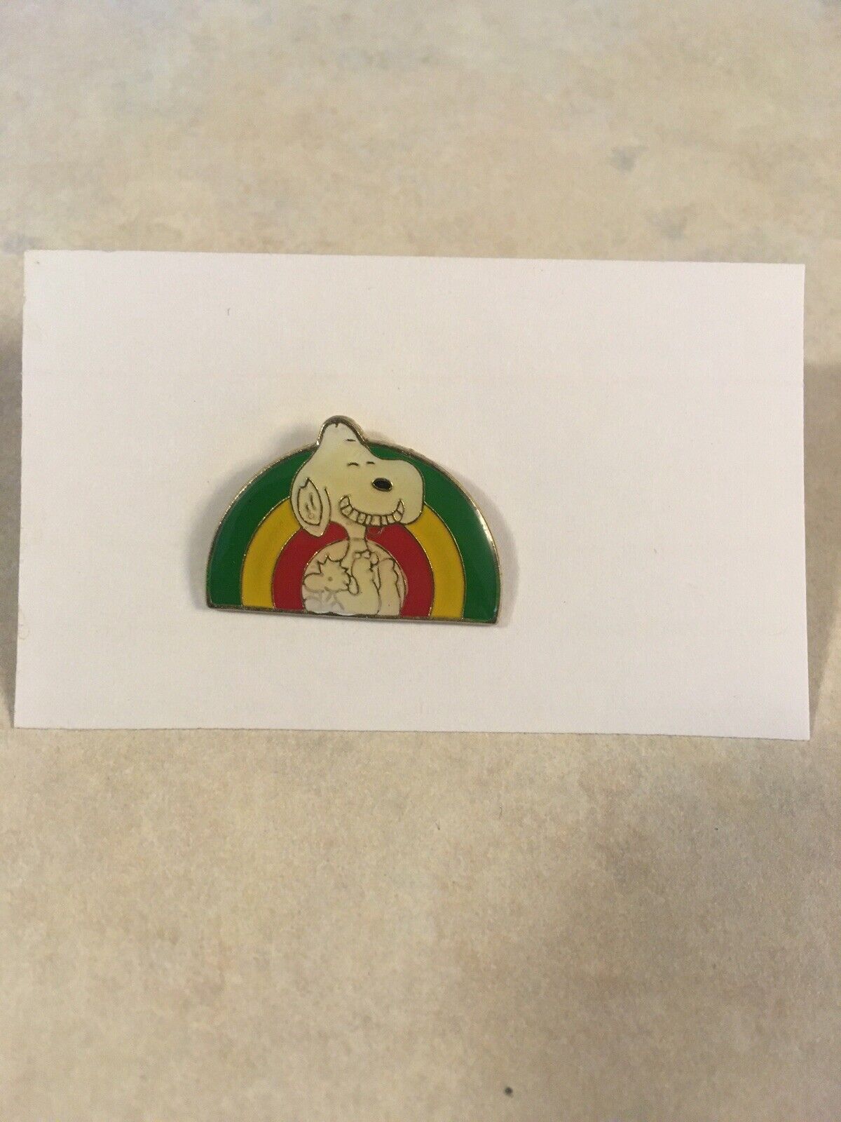 Vintage Peanuts Snoopy On Rainbow  Enamel Pin