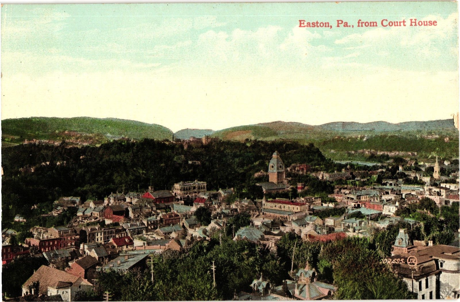 Easton PA Aerial View from Court House Divided Postcard c1909