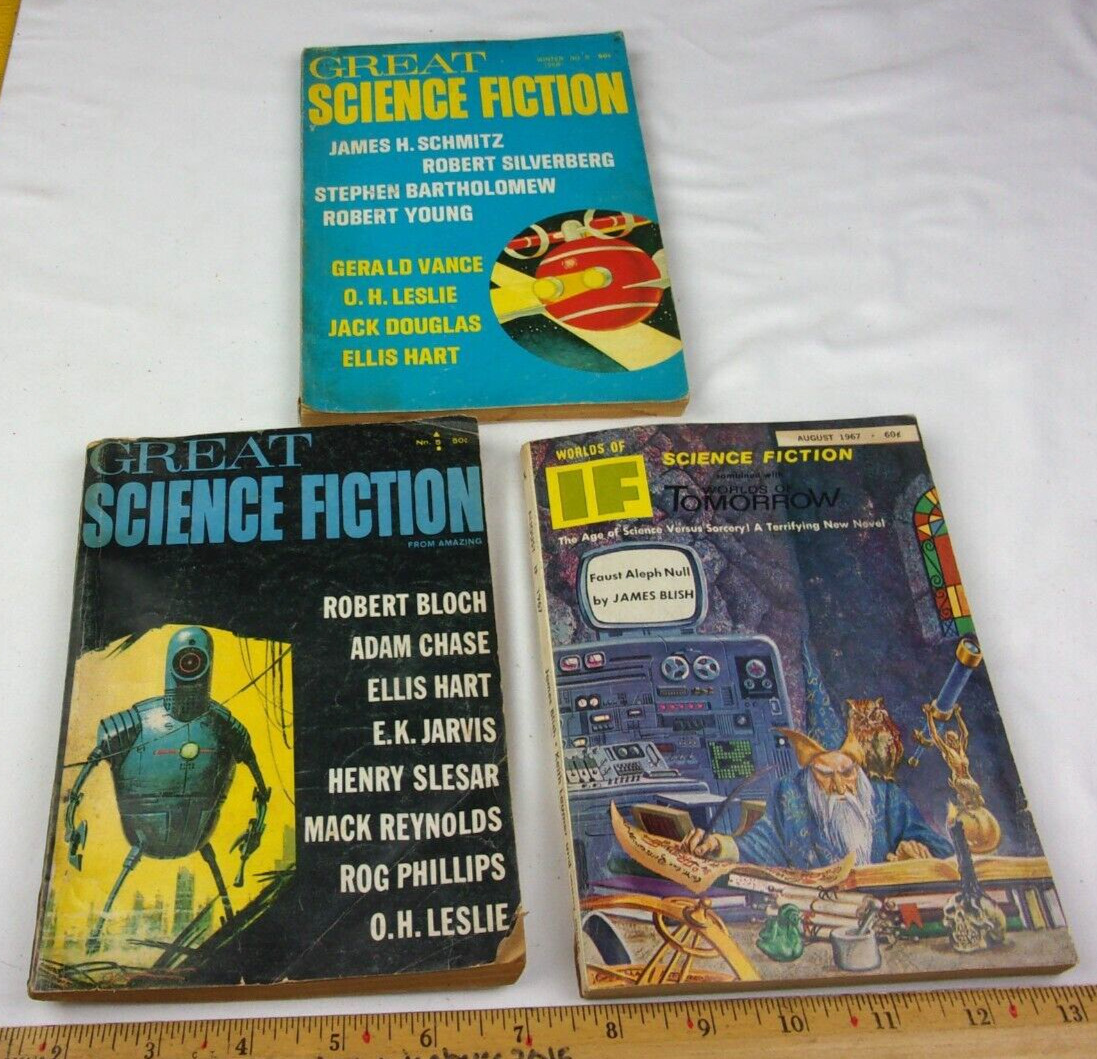 Great Science Fiction pulp lot of 3  1960s IF Robert Bloch Robot James Blish