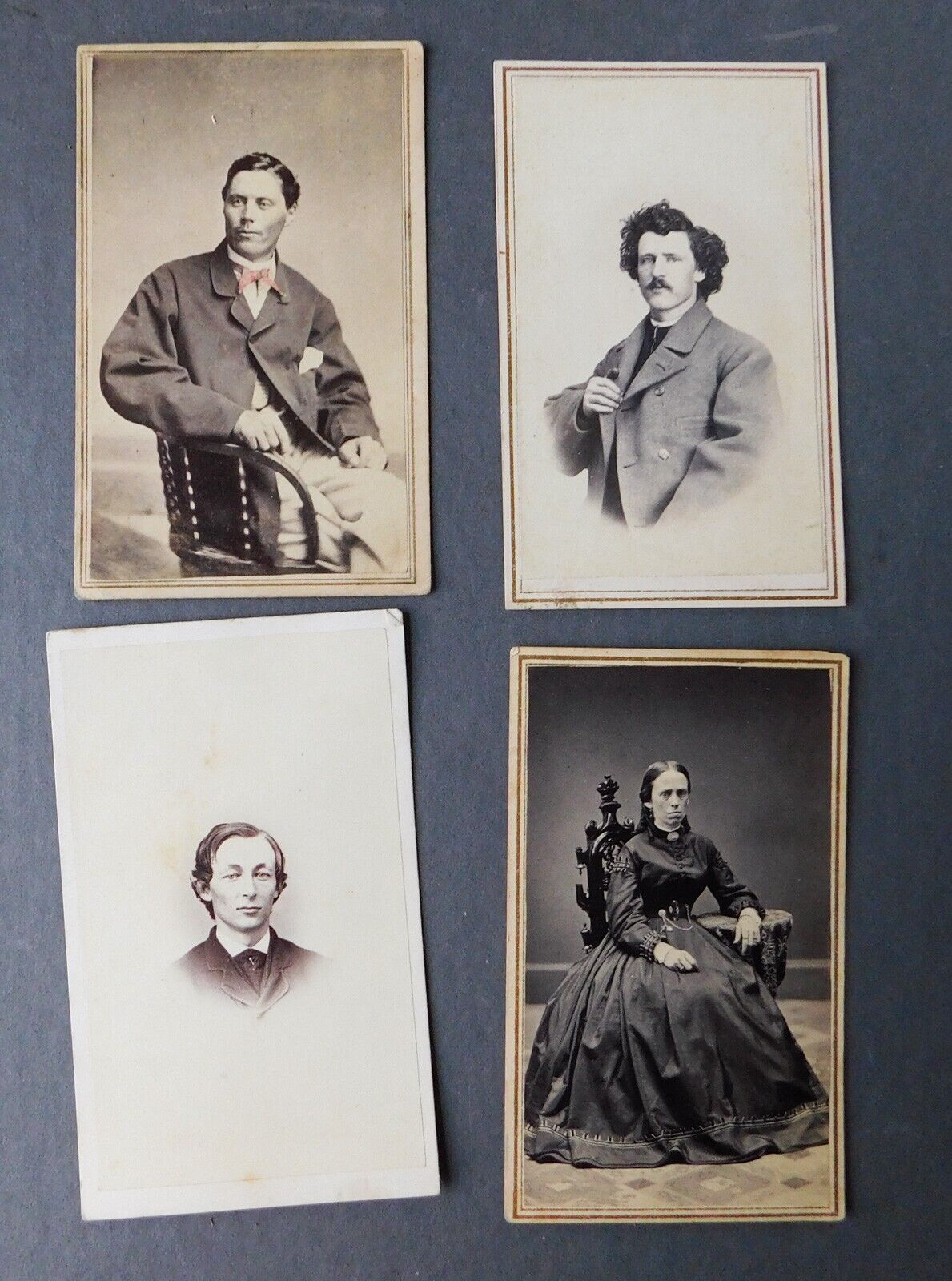 4 Antique Civil War Era CDV Photos Hoop Dress Chatelaine Men Tinted P18