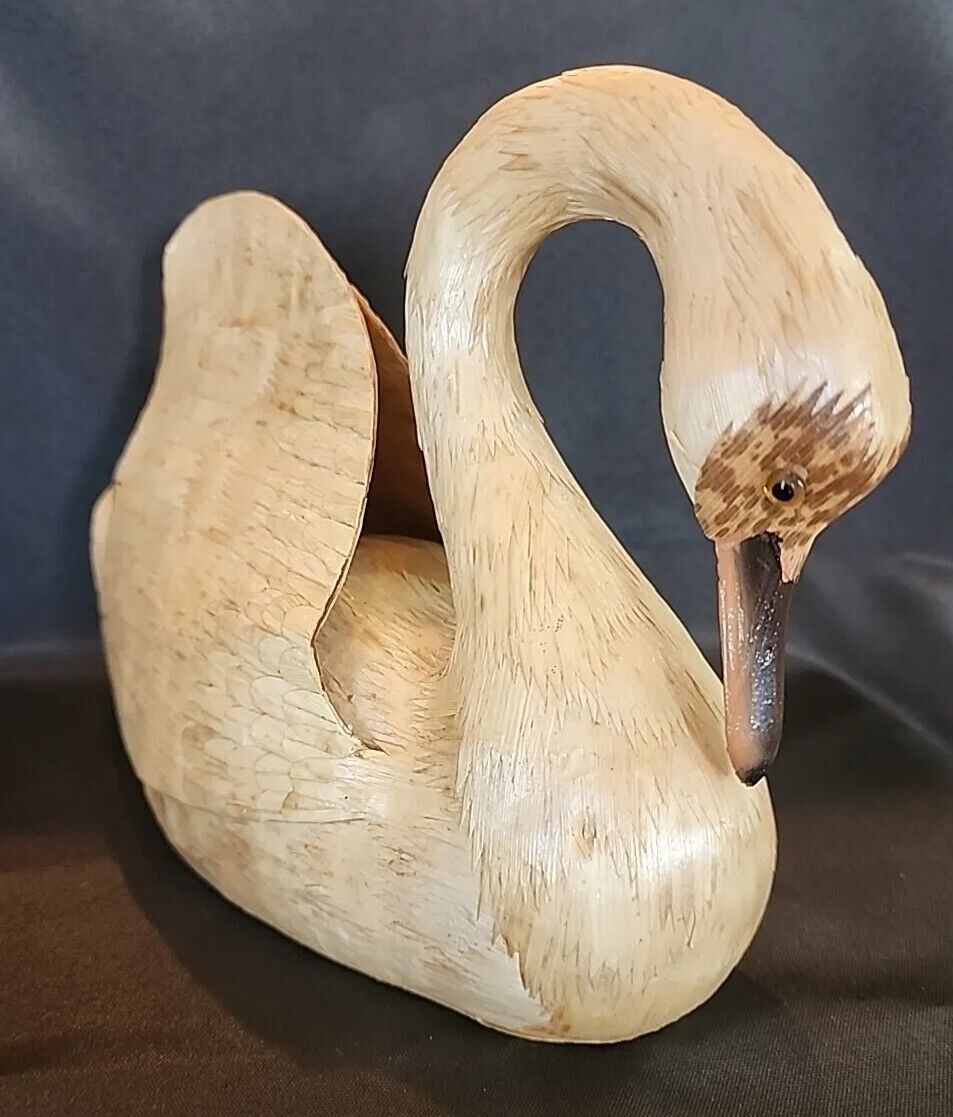 Vintage Handmade Asian Wooden Swan  11x5x8