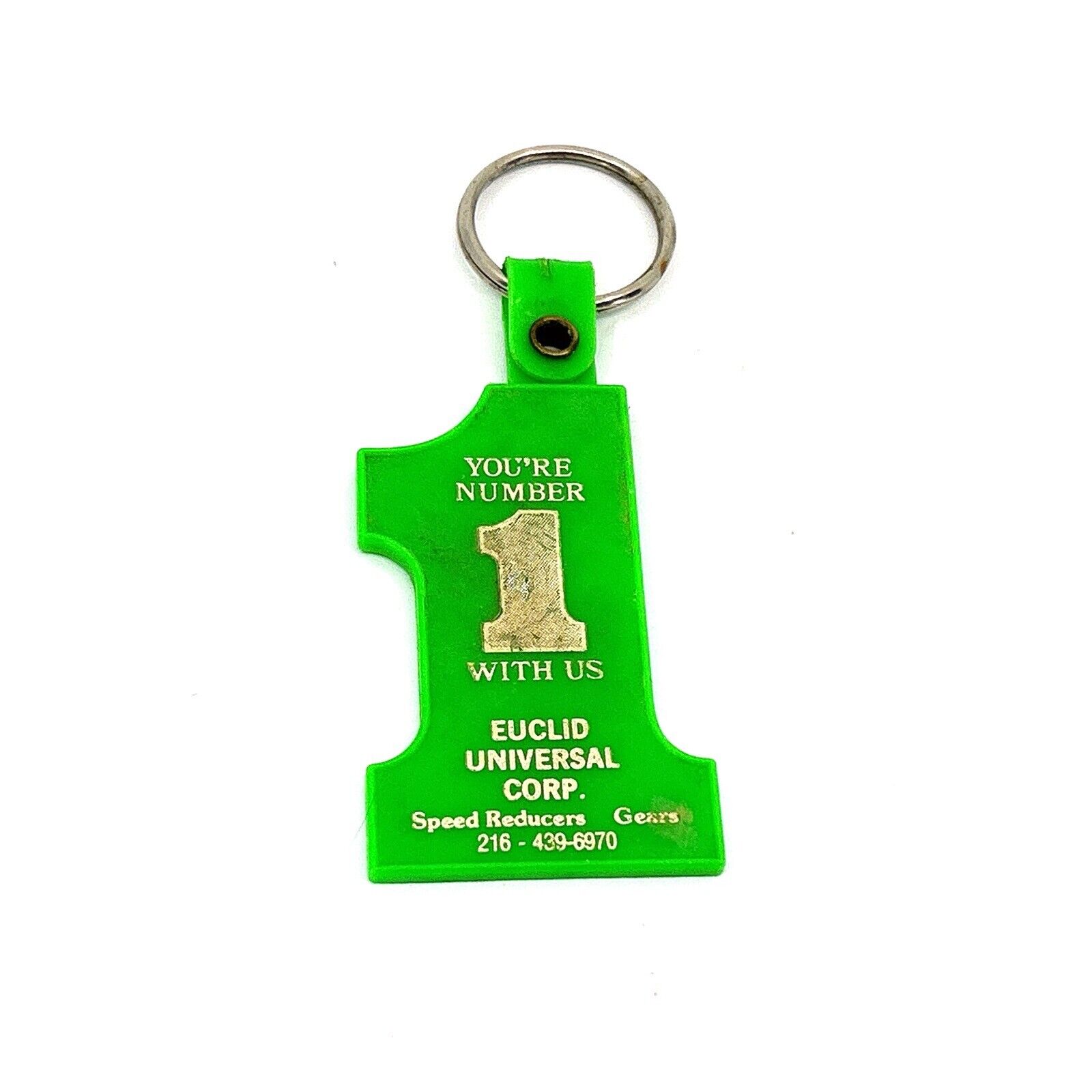 Vintage Advertising Keychain Number One Green You\'re #1 With Us Euclid Gears